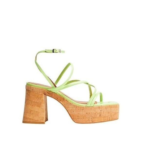 No Brand Shoes - 8 by YOOX CORK HEEL SANDALS Size EU 40 US 10 Acid Green